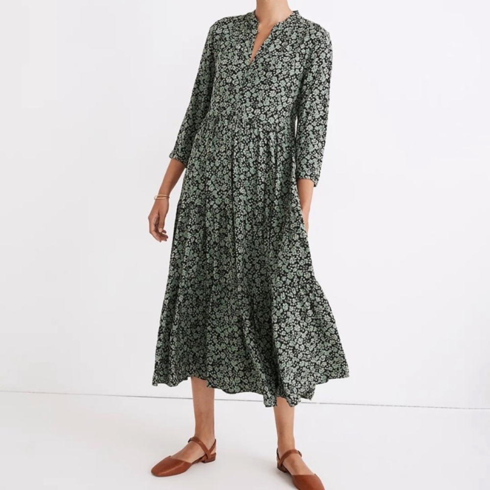 Old Navy Green Floral Prairie Dress Sz L Pockets